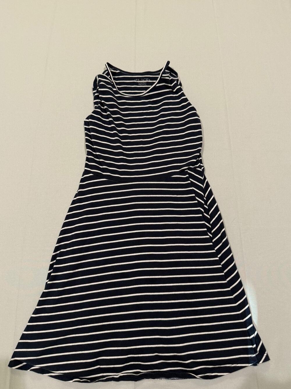 The Children’s Place Girls 7/8 M Navy Blue White Striped Sleeveless Dress
